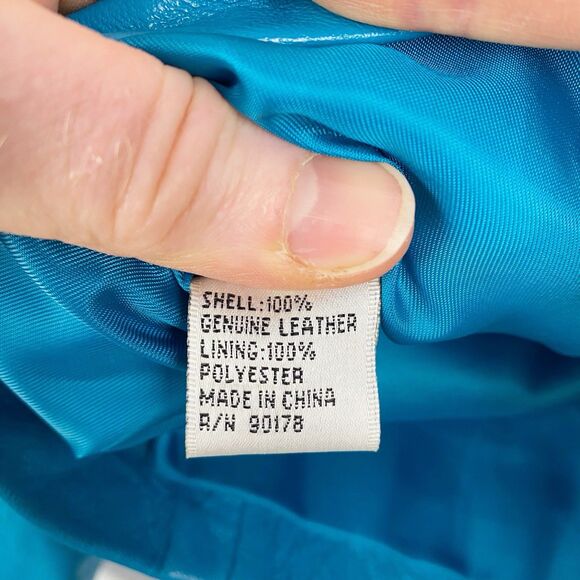YVONNE‎ MARIE Blue Leather Zip Up Biker Jacket - Size 6 - Picture 4 of 4